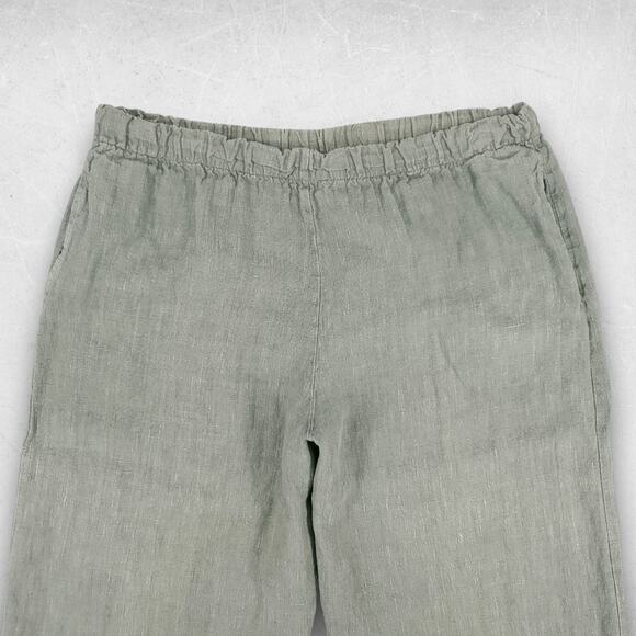 Bryn Walker Pants Women M Olive Wide Leg Crop Linen Boho Lagenlook Cottage Beach - Picture 2 of 11